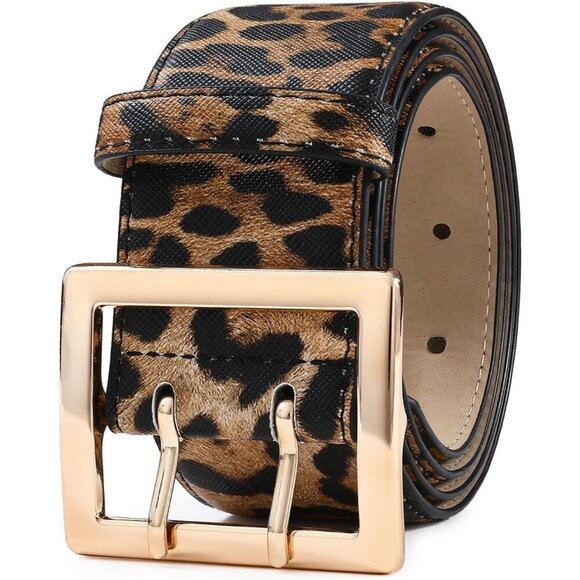 Women Leather Wide Fashion Thick Dress Belt With Gold Buckle Belt Leopard Gold main image 4